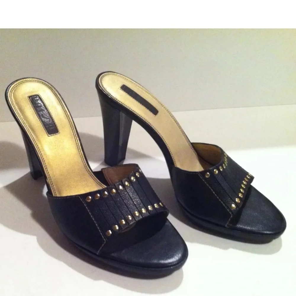 Unisa Black Studded High Heel Slide Sandals
